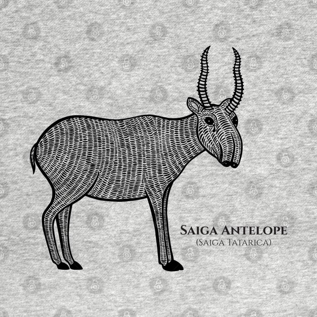 Saiga Antelope with Common and Scientific Name - animal design by Green Paladin